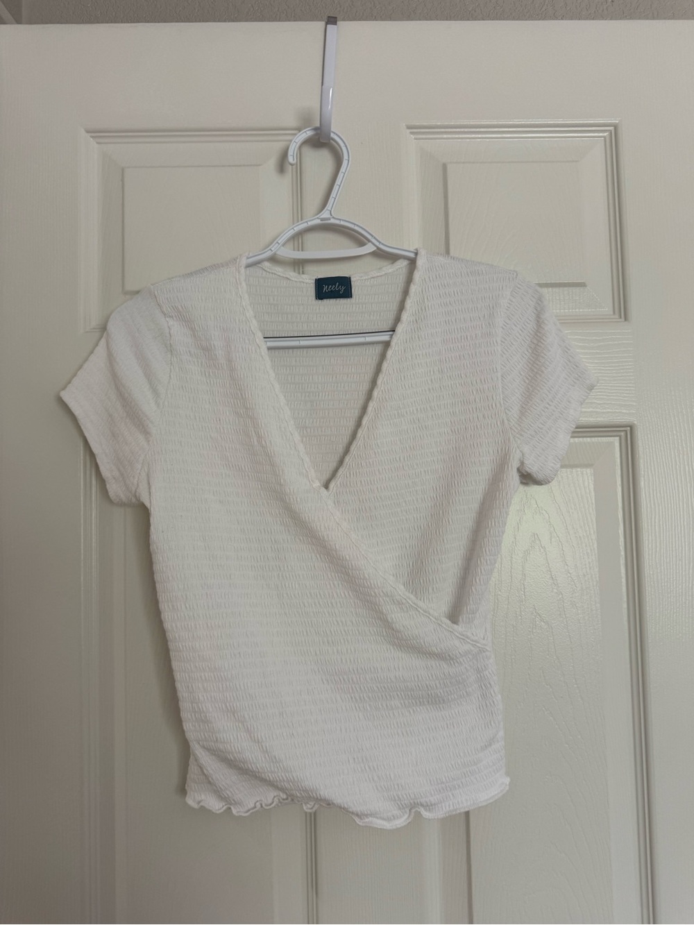 Textured White Wrap Crop Top